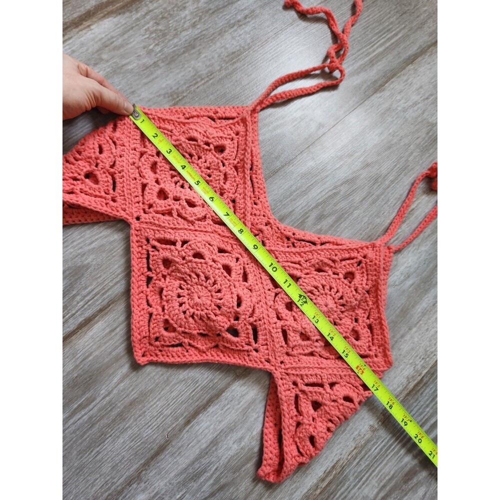 Handmade Crochet Fishtail Crop Top Bubblegum Pink Boho Festival Hippie Knit Sz M - Picture 4 of 7